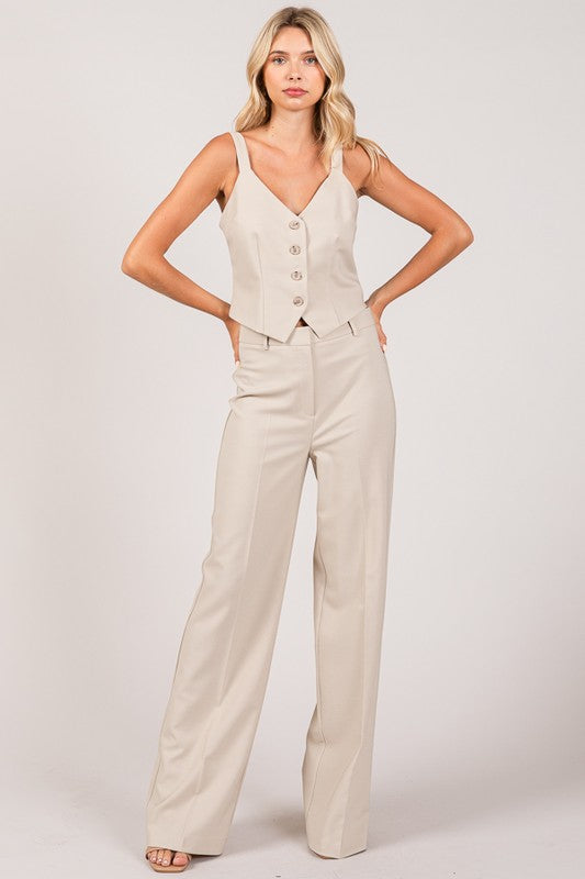 Pantalon wide leg natural