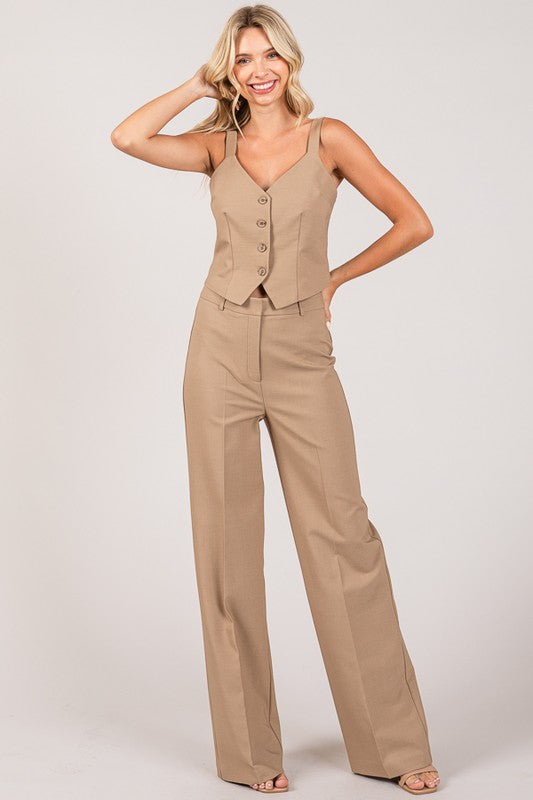 Pantalon wide leg bronceado