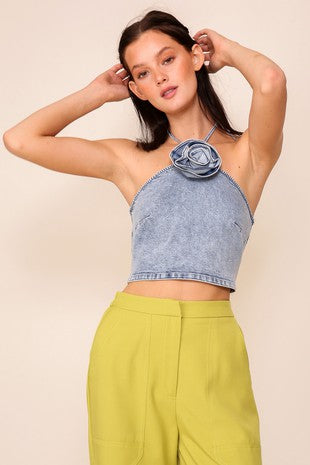 Blusa top halter de mezclilla