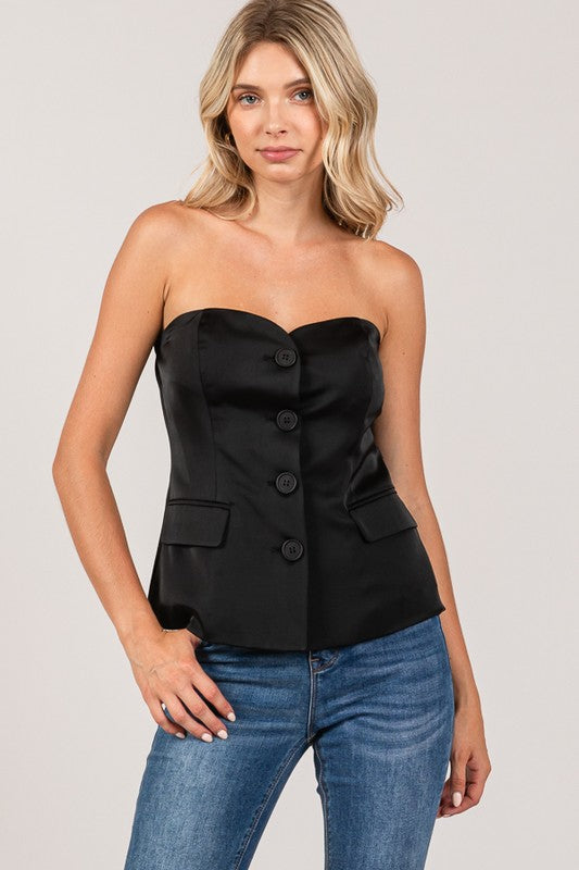 Saco strapless negro satinado