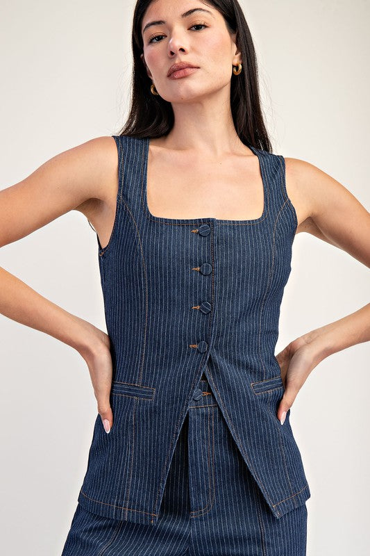 CHALECO A RAYAS DE MEZCLILLA, LUAR BOUTIQUE MX