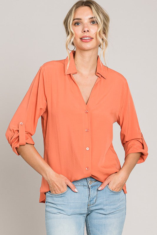 Camisa cuello V manga rolled