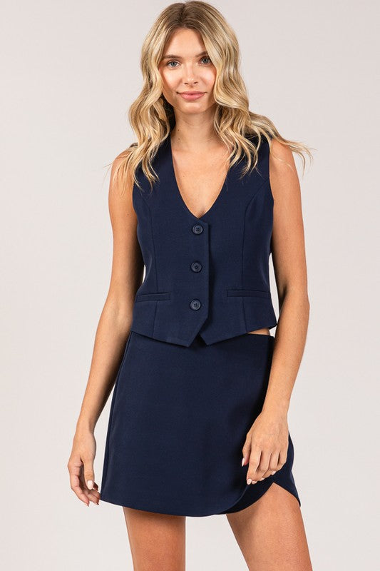 Chaleco formal con cuello V azul marino