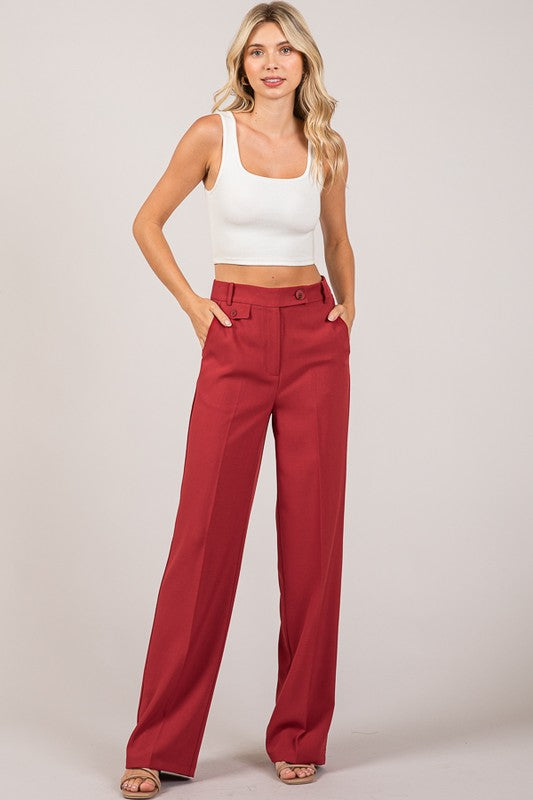 Pantalón wide leg con trabilla y botón