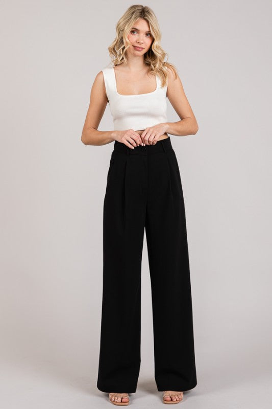 Pantalon con pinzas de cintura alta negro
