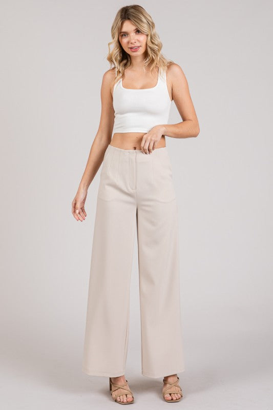 Pantalon wide leg beige con tiro alto