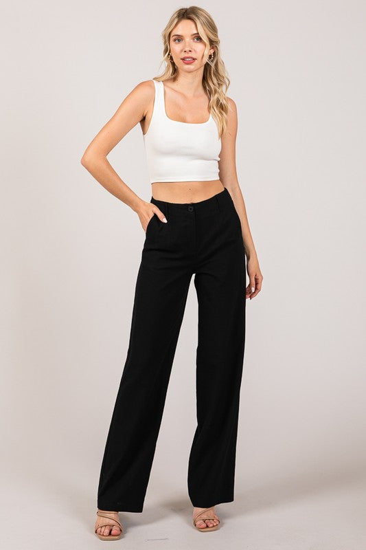 Pantalón mexcla de lino negro