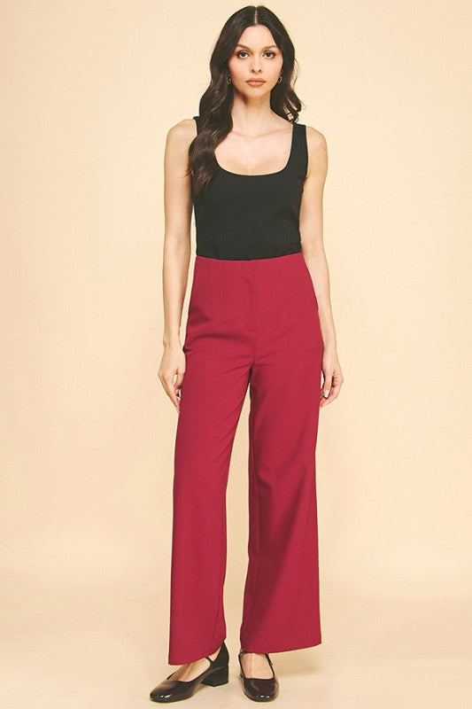 Pantalon wide leg de tiro alto color frambuesa