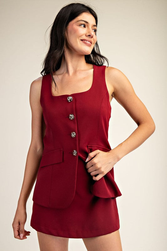 Vestido formal saco y falda color tinto, luar boutique mx