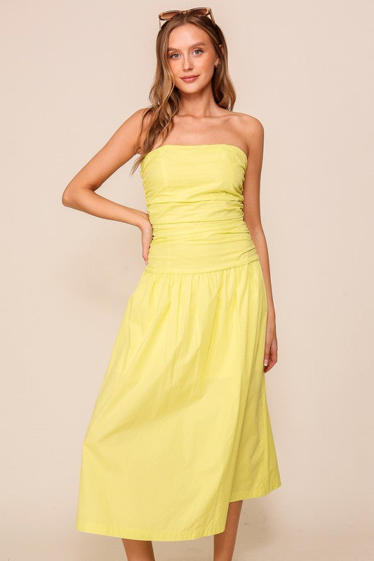 Vestido strapless amarillo limón
