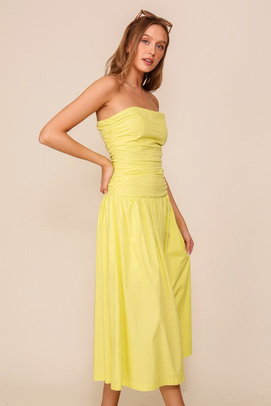 Vestido strapless amarillo limón