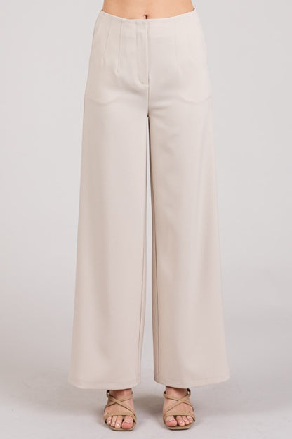 Pantalón liso wide leg, beige