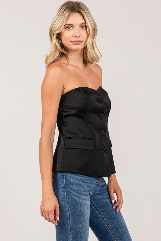 Saco strapless negro satinado