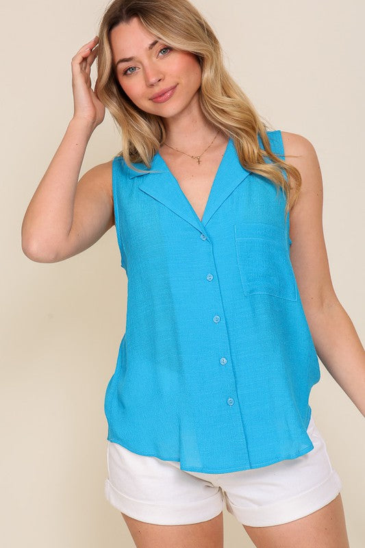 Blusa cuello V con botones_azul