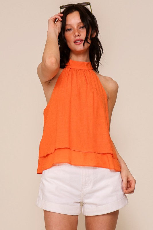 blusa Halter anaranjada / verde