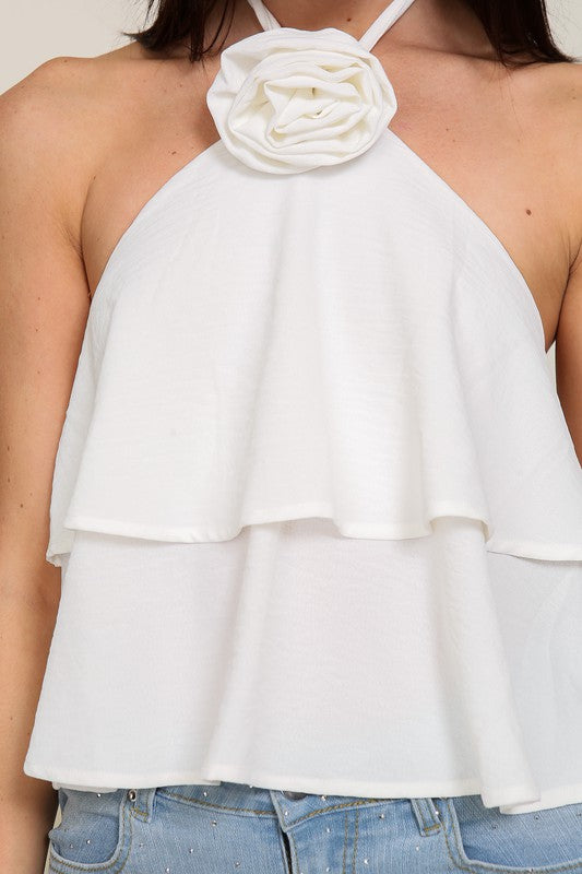 Blusa halter con rosa