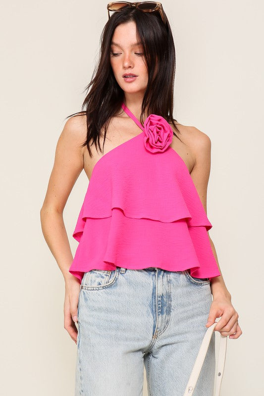 Blusa halter con rosa