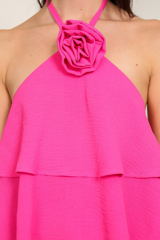 Blusa halter con rosa