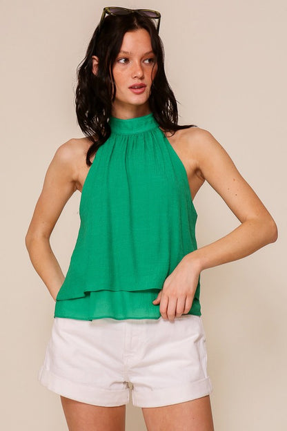 blusa Halter anaranjada / verde