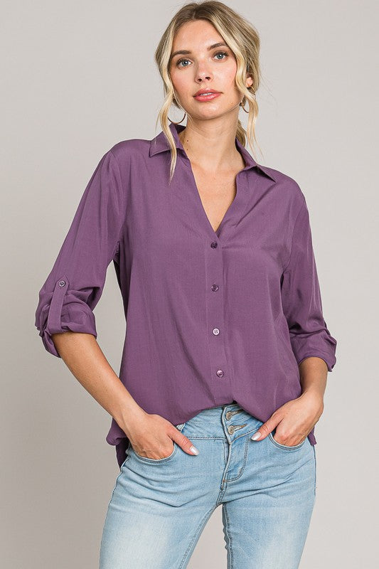 Camisa cuello V manga rolled