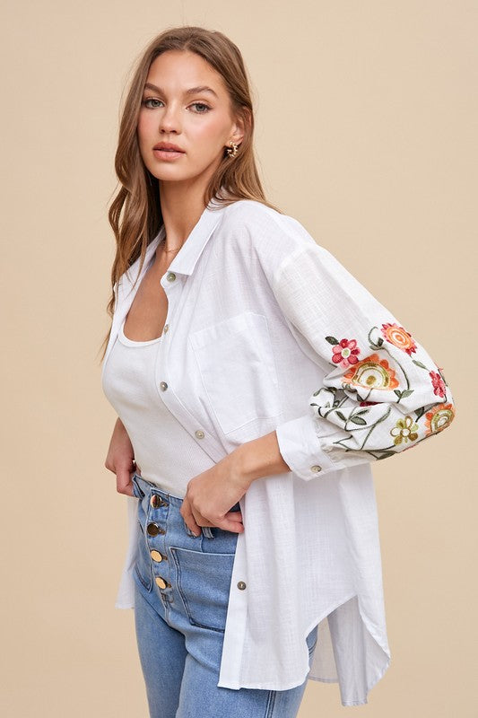Camisa lino oversize bordada