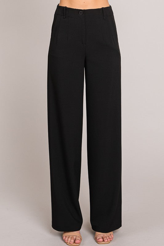 Pantalon wide leg con boton