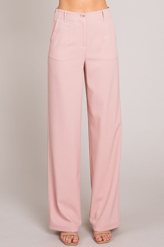 Pantalon wide leg con boton