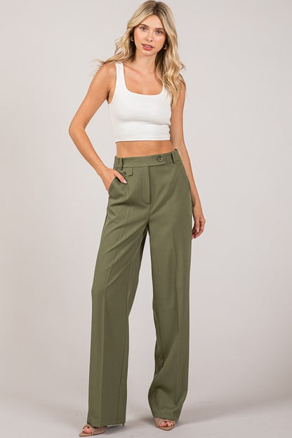 Pantalón wide leg con trabilla y botón