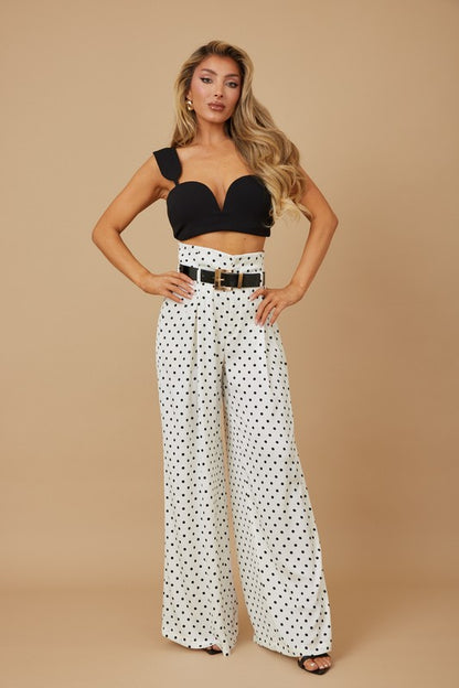 Pantalón wide leg con estampado de puntos