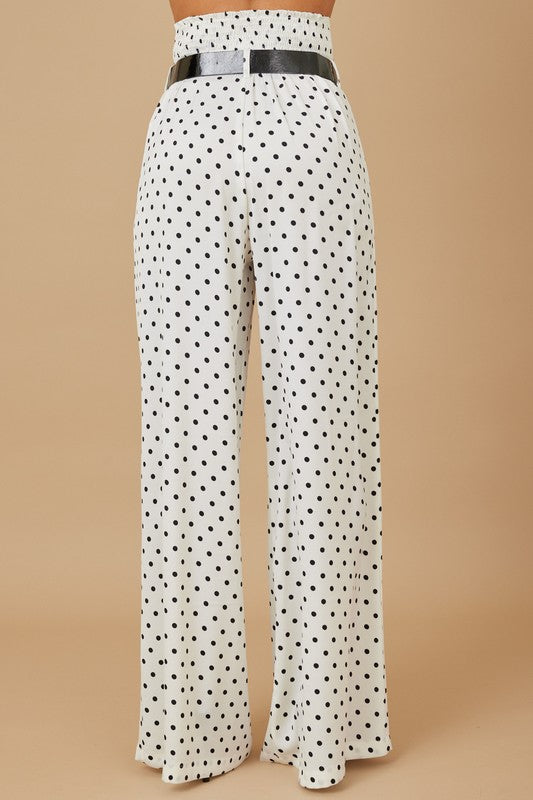 Pantalón wide leg con estampado de puntos