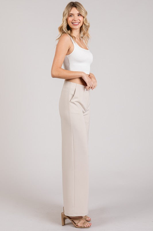 Pantalon wide leg beige con tiro alto
