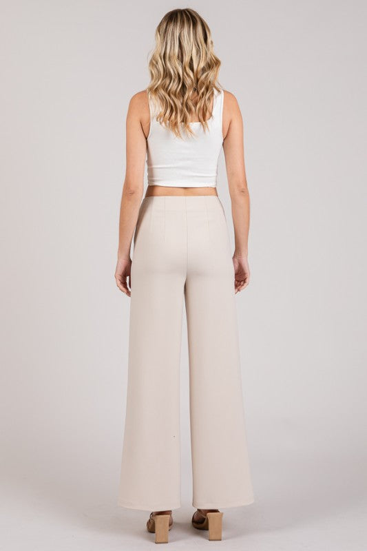 Pantalon wide leg beige con tiro alto