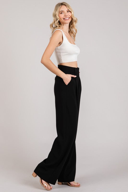 Pantalon con pinzas de cintura alta negro