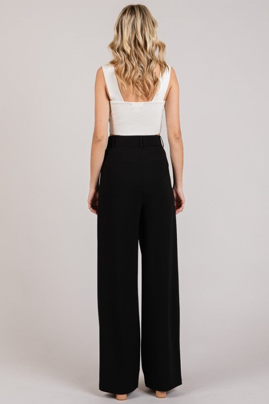 Pantalon con pinzas de cintura alta negro
