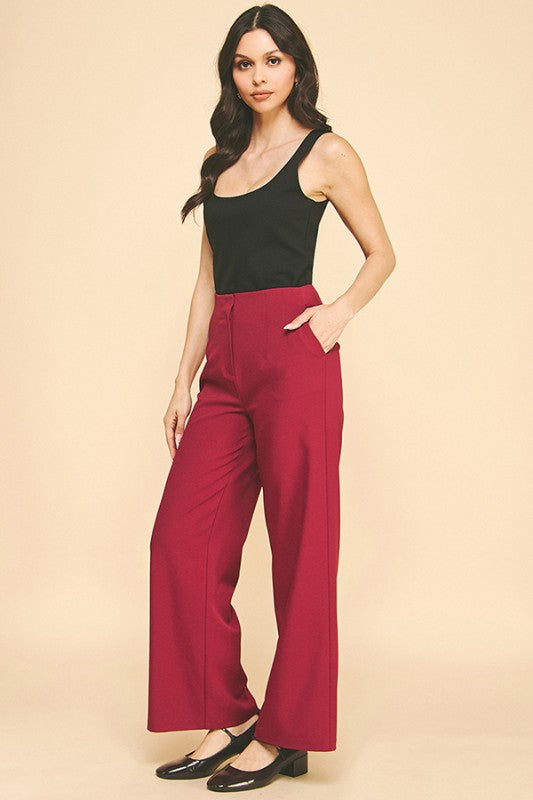 Pantalon wide leg de tiro alto color frambuesa