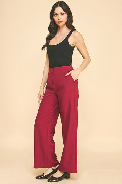 Pantalon wide leg de tiro alto color frambuesa