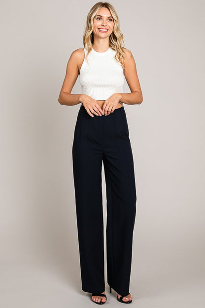 Pantalon de vestir con pinzas camel / azul marino