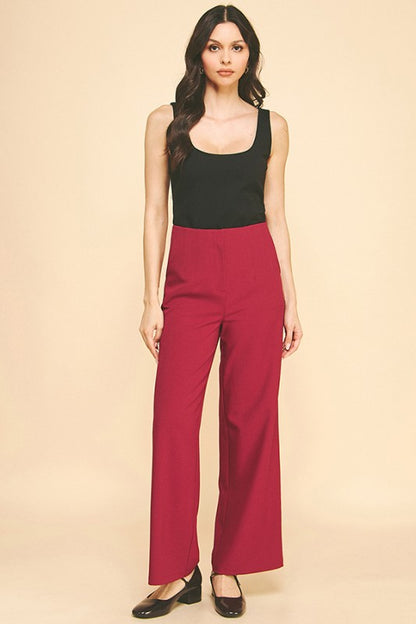 Pantalon wide leg de tiro alto color frambuesa