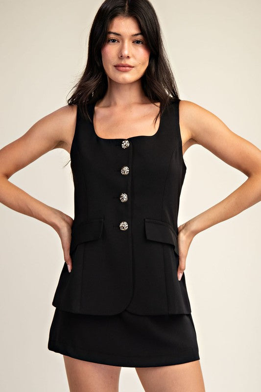 Vestido formal saco y falda color negro, luar boutique mx
