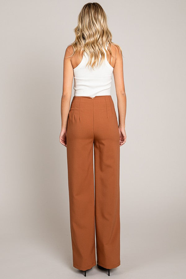 Pantalon de vestir con pinzas camel / azul marino