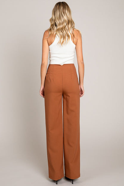 Pantalon de vestir con pinzas camel / azul marino