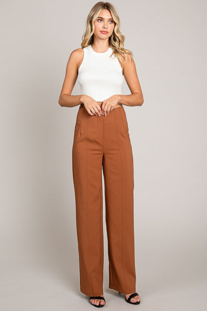 Pantalon de vestir con pinzas camel / azul marino