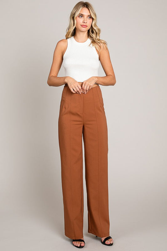 Pantalon de vestir con pinzas camel / azul marino