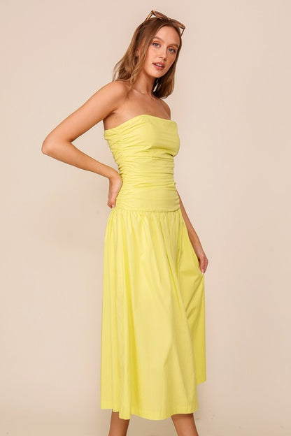 Vestido strapless amarillo limón